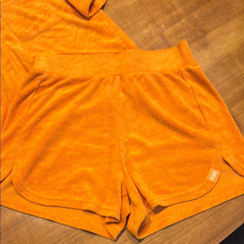 Orange Plush Short Sleeve Top & Shorts Set - Picture 2 of 5